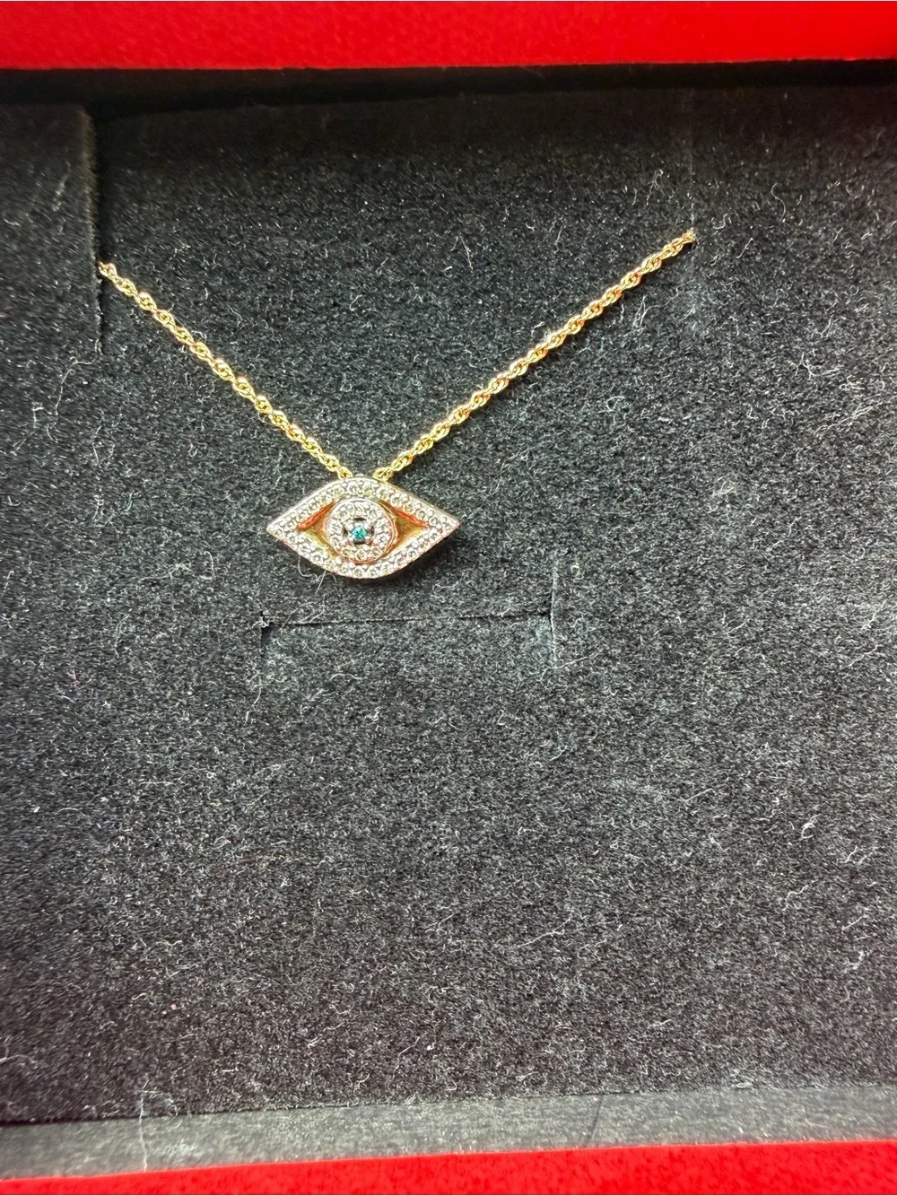 Zales 10K Gold Evil Eye Necklace with Blue Center and Diamond Halo